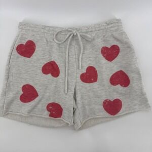 Y2K‎ 90s Red Heart Print Sweat Shorts Women's Large Drawstring Casual Loungewear